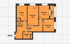Продажа 3-комнатной квартиры, 71 м, Баглановой, дом 6
